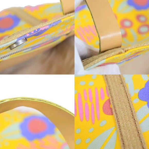 CHANEL CC High Summer Tote Bag Shoulder Canvas Leather Flower Yellow - Picture 8 of 16